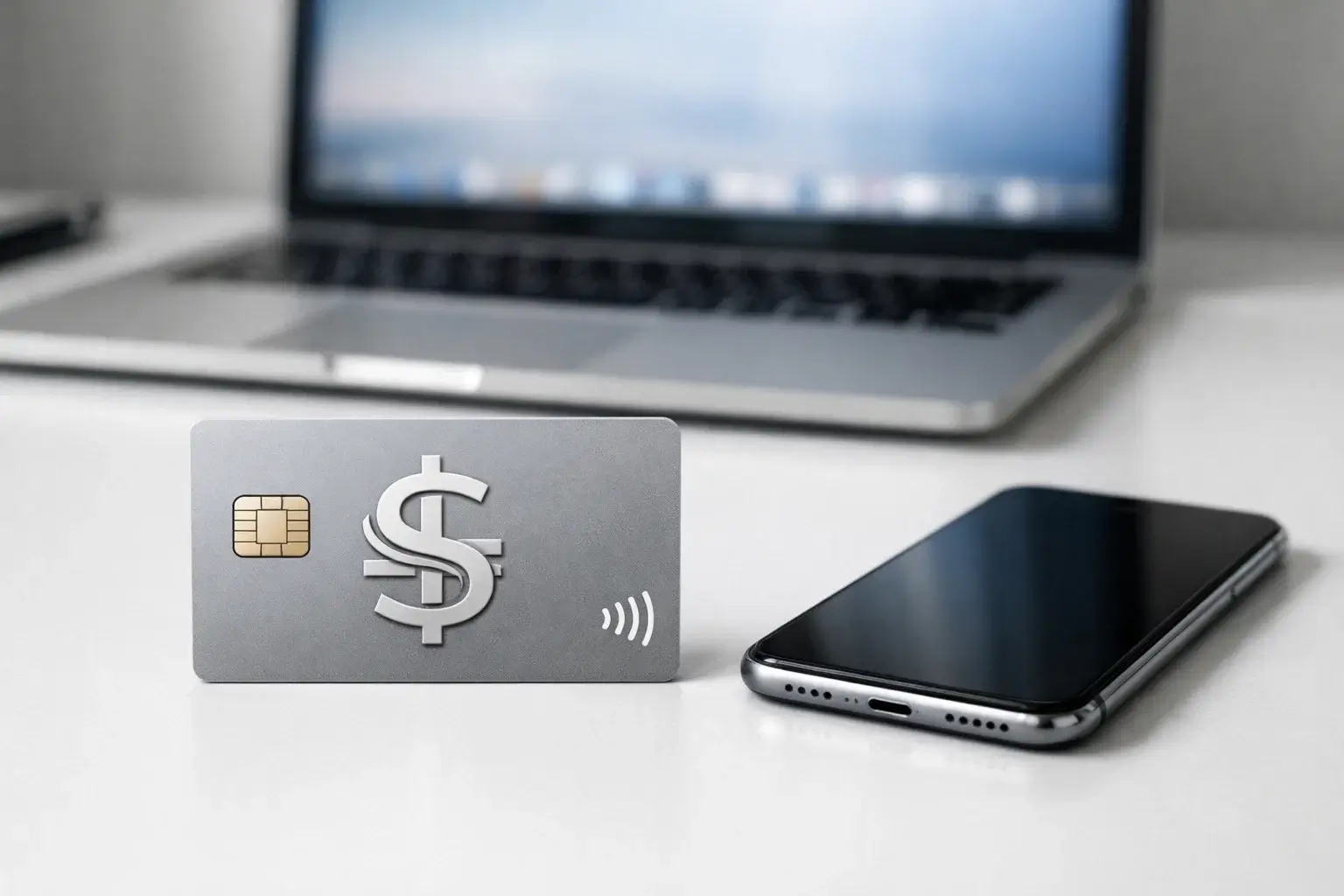 Credit card and smartphone on desk representing secure online transactions